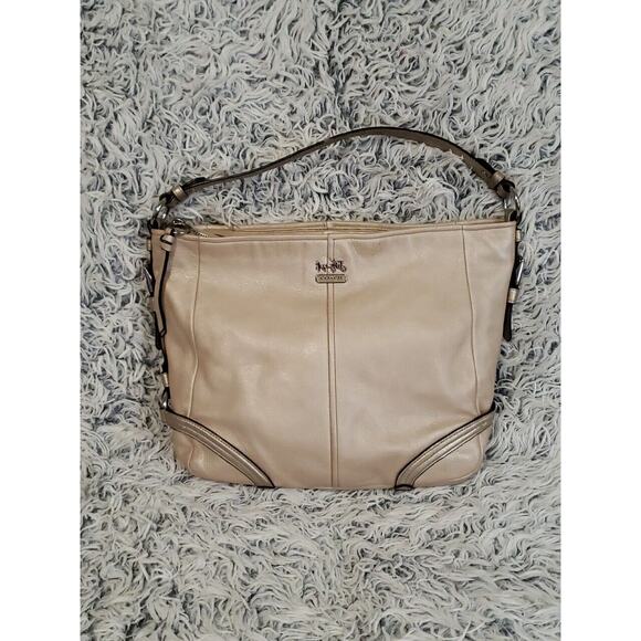 Coach Chelsea Cream Metallic Leather Katarina Shimmer 18901 Hobo Shoulder Bag - Picture 1 of 16